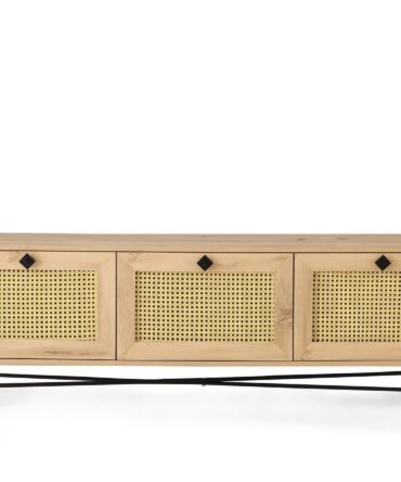 Meuble TV 3 portes en cannage 180cm Bois clair