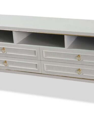 Meuble TV élégant 4 tiroirs Optimus Beige clair et Or