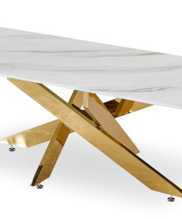 Table basse Naelle en Verre effet Marbre blanc et pieds Or