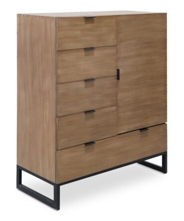 Buffet Haut 5 Tiroirs Et 1 Porte Battante Panara Bois Chêne Clair
