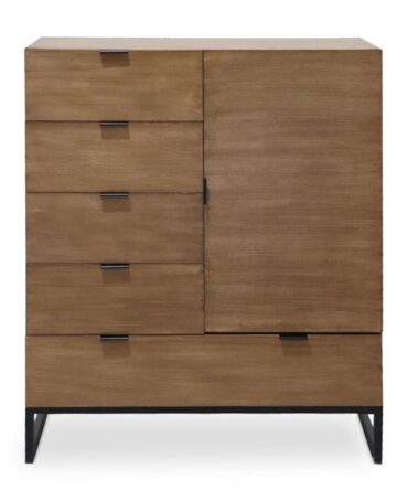 Buffet Haut 5 Tiroirs Et 1 Porte Battante Panara Bois Chêne Clair