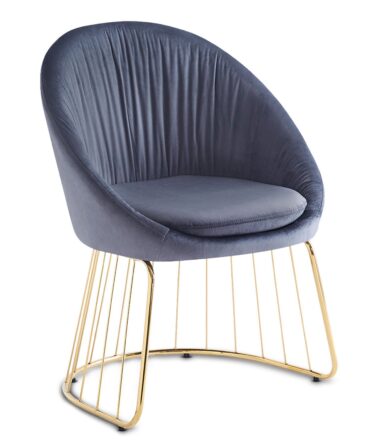 Chaise design avec dossier arrondi effet drapé Pied Or et Velours Gris