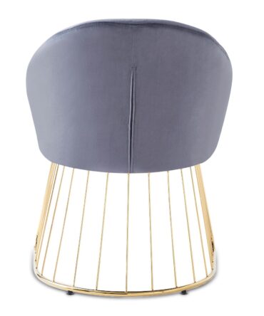 Chaise design avec dossier arrondi effet drapé Pied Or et Velours Gris