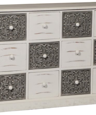 Commode 12 Tiroirs Changmay Bois Gris Et Blanc