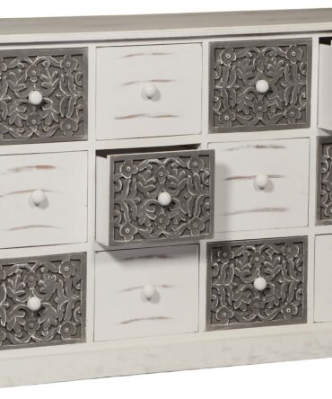 Commode 12 Tiroirs Changmay Bois Gris Et Blanc