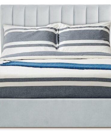 Lit Coffre + Sommier Velours Argent 160cm
