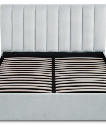 Lit Coffre + Sommier Velours Argent 160cm