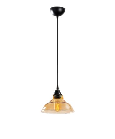 Suspension dôme D20cm Métal Noir et Verre Ambré foncé