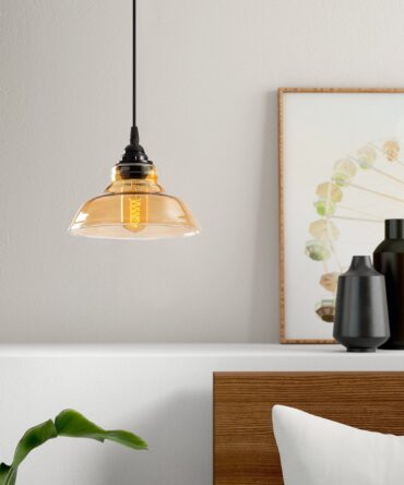 Suspension dôme D20cm Métal Noir et Verre Ambré foncé