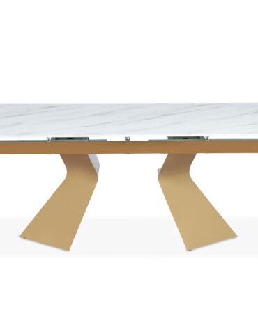 Table à manger extensible en Verre effet Marbre Blanc et pieds Or