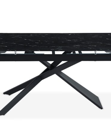 Table à manger extensible en Verre effet marbre noir et pieds Métal Noir