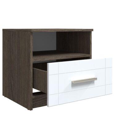 Table de chevet 1 tiroir Tenessil Chêne foncé et Blanc