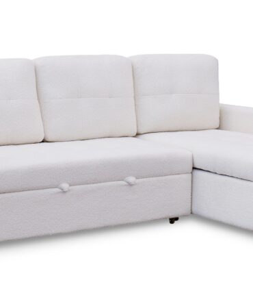 Canapé d'angle convertible Tissu Bouclette Crème