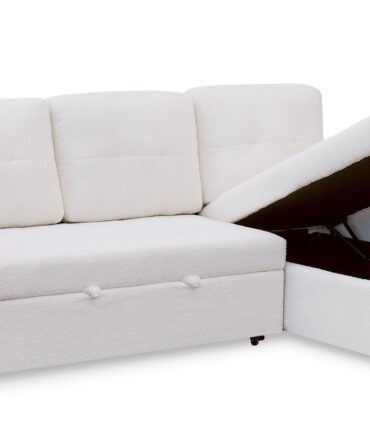 Canapé d'angle convertible Tissu Bouclette Crème