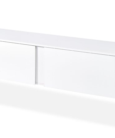 Meuble TV moderne avec 2 portes Valmain L180cm Blanc et Métal Noir