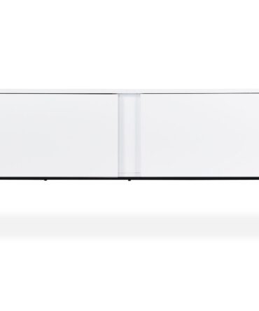 Meuble TV moderne avec 2 portes Valmain L180cm Blanc et Métal Noir