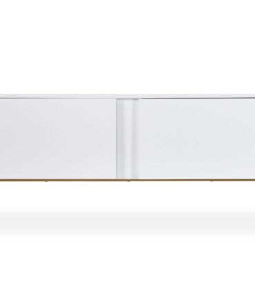 Meuble TV moderne avec 2 portes L180cm Blanc et Métal Or