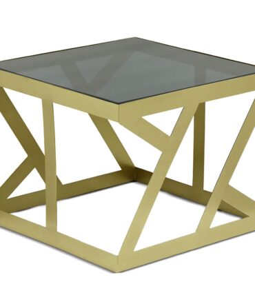 Ensemble de 3 tables d'appoint Zendaya en Verre fumé et Métal Or
