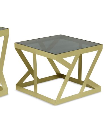 Ensemble de 3 tables d'appoint Zendaya en Verre fumé et Métal Or